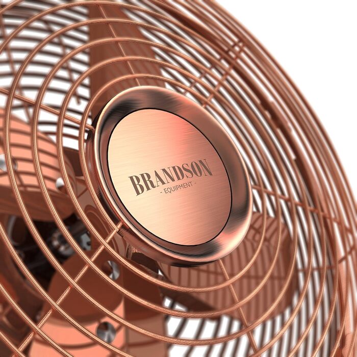 Настільний вентилятор Brandson з мідним дизайном: 3 швидкості, осциляція 80°, кут нахилу 40°, металевий корпус