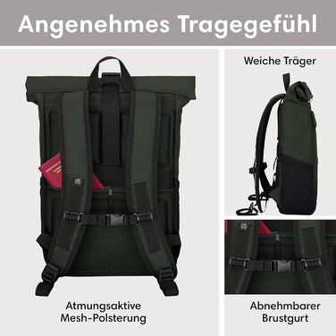 Рюкзак rolltop для жінок і чоловіків No 4 з відділенням для ноутбука, водостійкий, для університету, роботи, велосипеда, великий туристичний рюкзак