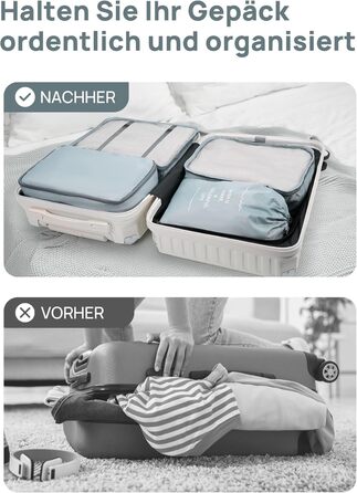 Органайзери для валізи 8 шт., дорожні куби для подорожей, водонепроникні, з косметичкою, сірі