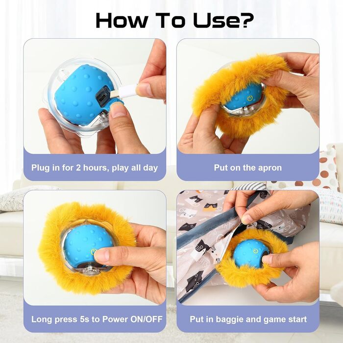 PUHOHUN Cat Toy Ball for Adult Cats Indoor | Interactive Automatic Cat Toy Ball | Fast Rolling - Motion-Activated Chirping | Mouse-Hunting Game (Brown)