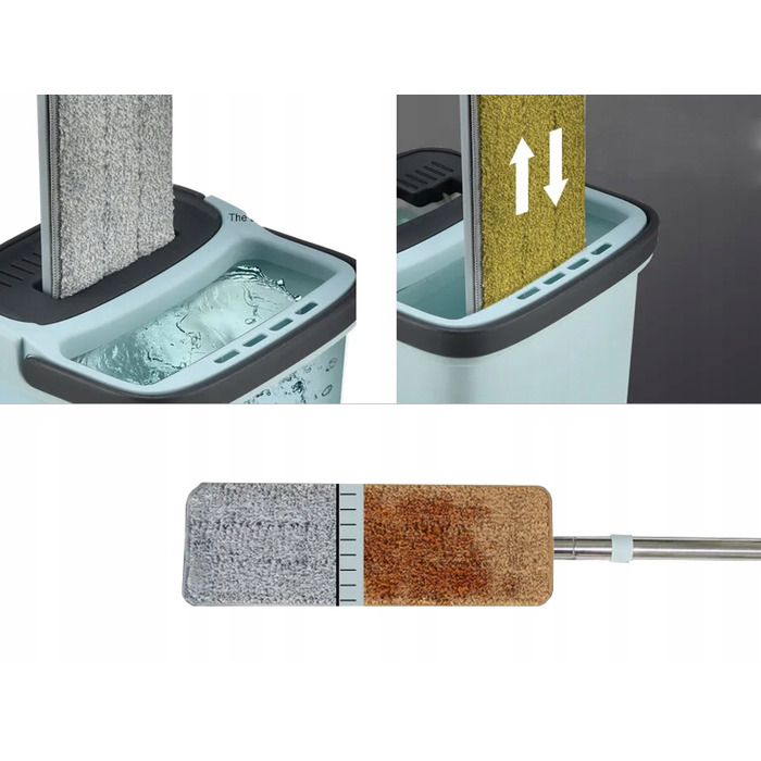 Плоский швабра з віджимачем та двокамерним відром для миття підлоги, 3 смінні насадки