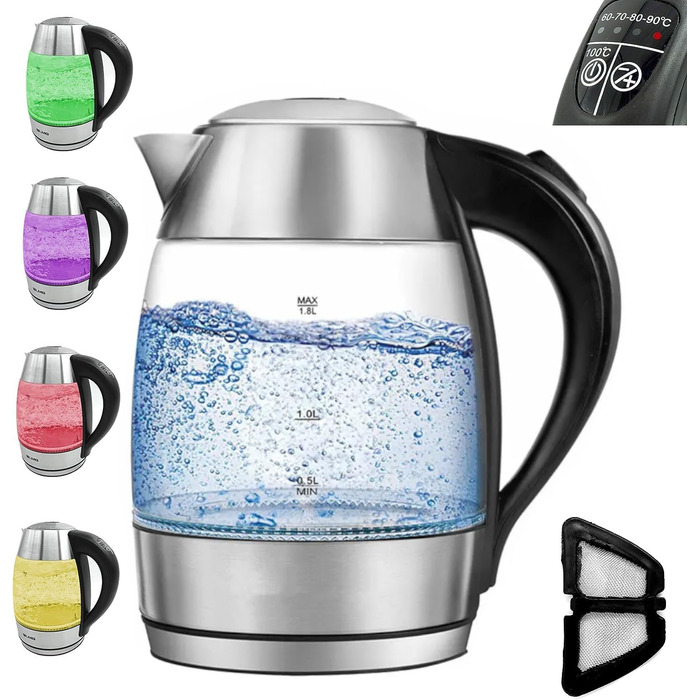 Електричний чайник Smaragdgrün: 1.8 л, 2200 Вт, LED-дисплей, 13 температурних режимів (40-100°C), скло та нержавіюча сталь