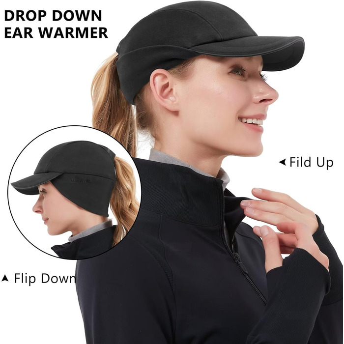 Жіноча зимова шапка GADIEMKENSD з відбиваючими елементами та мішком для хвоста, навушники-гетри, для активного відпочинку, чорна