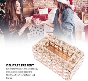 LEMCC Crystal Tissue Box Holder, Rectangular, Classic, Gold, Crystal, Iron