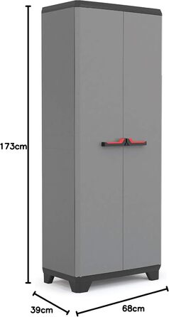 Keter Stilo Plastic Cabinet, tall, WxDxH: 68x39x173cm, gray/black/red, including 3 height-adjustable shelves (max. load capacity of 15kg each)