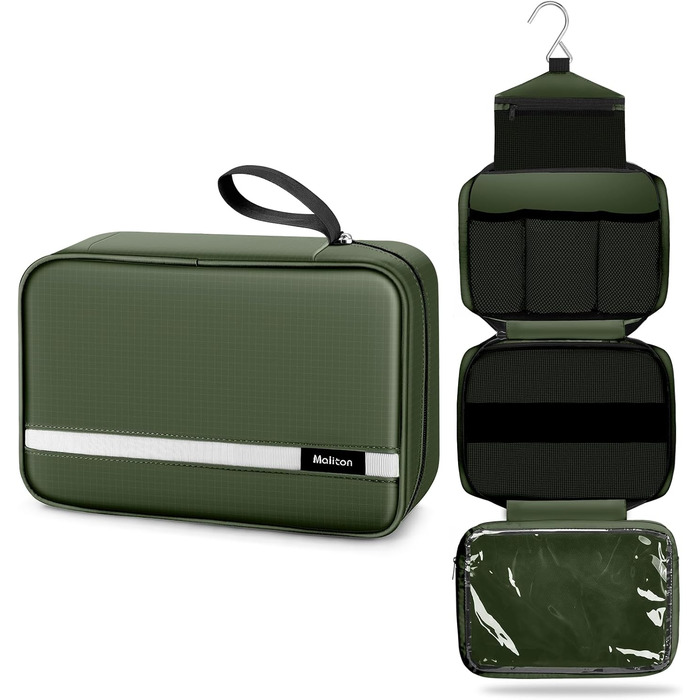 Сумка для туалетних речей Maliton: велика, водонепроникна, з 4 відділеннями | Косметичка для подорожей, спорту, плавання | Складана, компактна (Qlive-green)