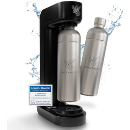 Пристрій для газування води Infinity з 2 флаконами з нержавіючої сталі по 1,25 л - економія до 25% CO2 завдяки автоматичній зупинці. Флакони придатні для миття в посудомийній машині та без терміну придатності. Газовий напій, пристрій для газування води (2x нержавіюча сталь)