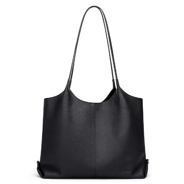 Жіноча шкіряна сумка-шопер Cnoles для офісу, школи, покупок (Чорна, 39x12x28.5 см)