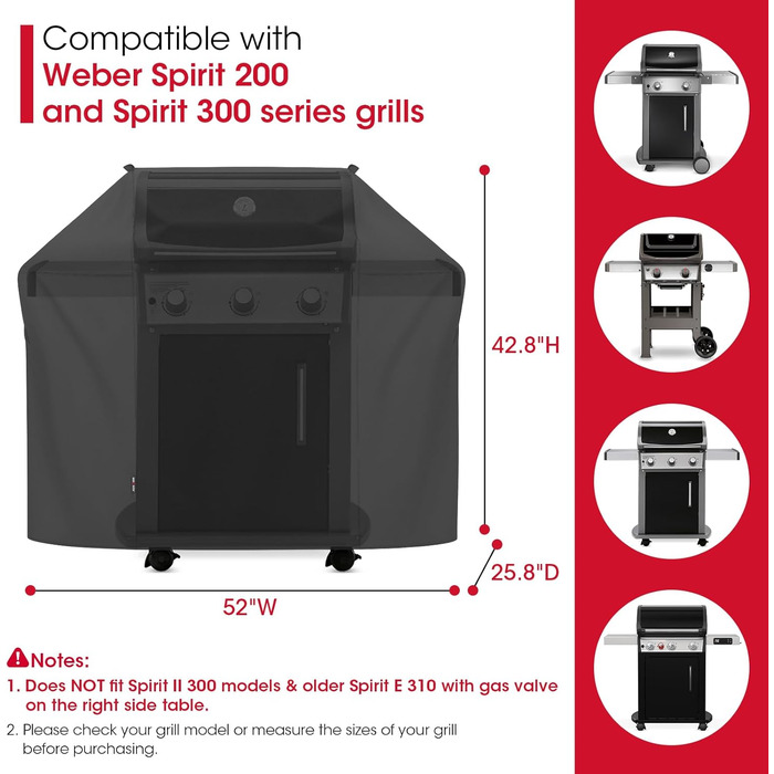 Чохол для гриля Unicook 132 см, водонепроникний, для Weber Spirit 300 (E310, E315, E330), захисна покривало від дощу та пилу, 132x66x107 см
