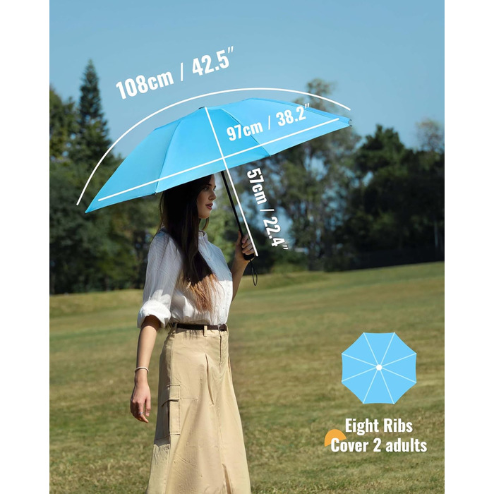 Чакіпі Парасолька велика, штормостійка, компактна для подорожей, автоматична, для жінок та чоловіків – UV-захист, 210T покриття, діаметр 97 см, 8 спиць (Бежевий, 108 см)