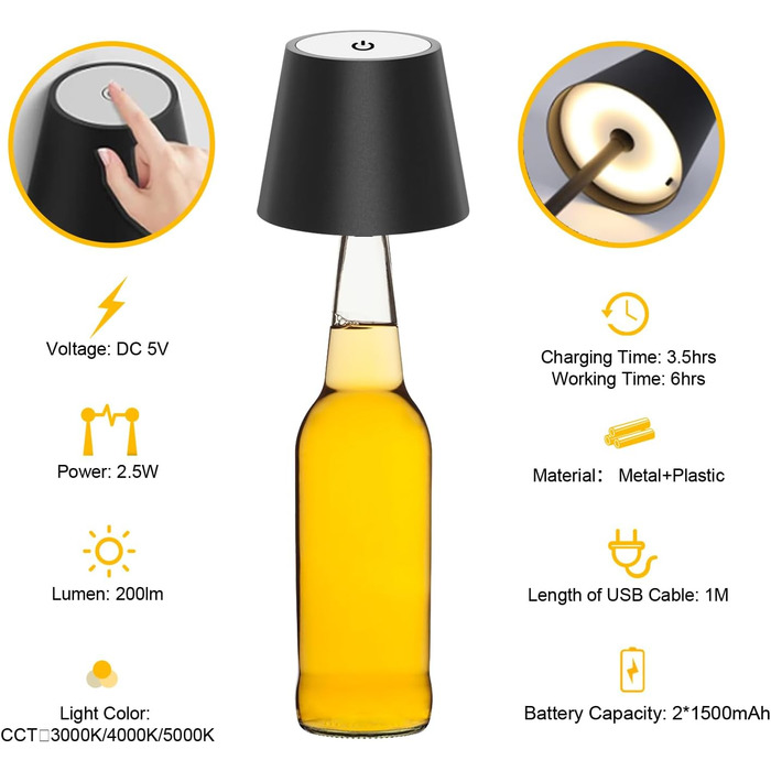 Акумуляторна LED-лампа Antela настільна бездротова диммируемая, IP44, чорна, 2 шт. для дому/саду, ресторану/бару