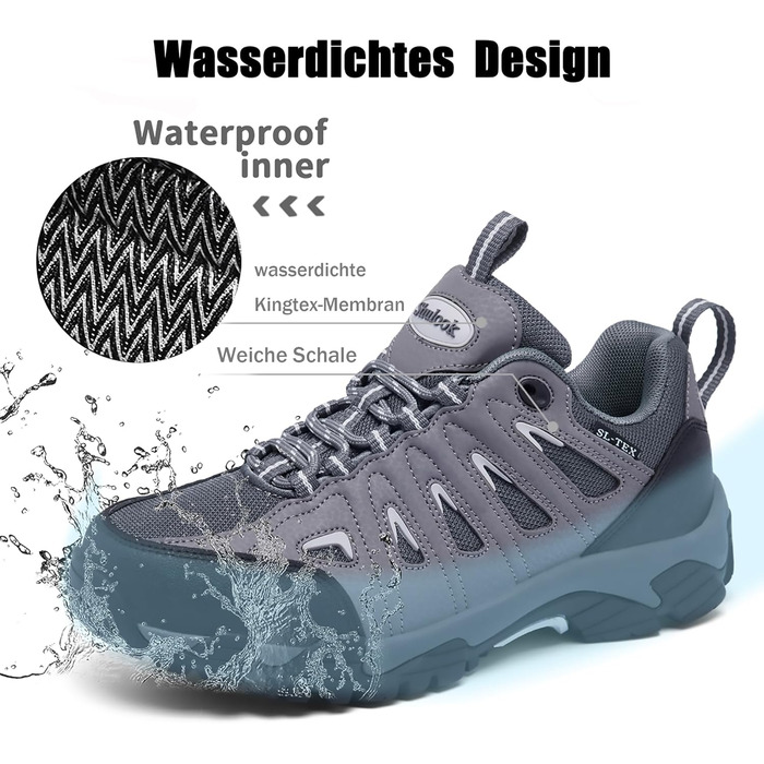 Туфлі для хайкінгу SHULOOK для жінок, водонепроникні, легкі, трекінгові, гірські, туристичні, для кемпінгу, хайкінгу, риболовлі (38 EU, чорний, сірий)