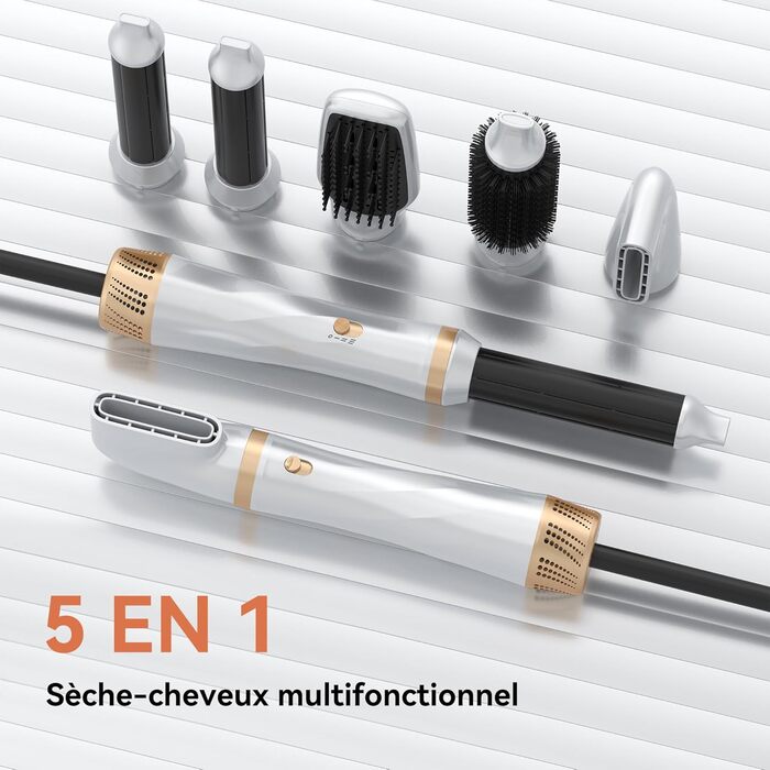 Air Styler: 5-в-1 Мультистайлер для волосся - фен-щітка, 800W, для об'єму, локонів, випрямлення та сушіння (Золотий)