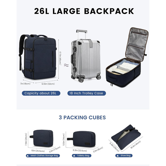 LOVEVOOK Рюкзак-валіза для ручної поклажі, 40L, для ноутбука 15.6