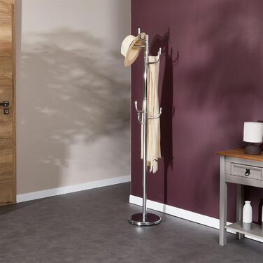 IDIMEX Clothes Rack Mila made of metal, a practical coat rack with 8 hooks. Timeless hat stand with round chrome base.