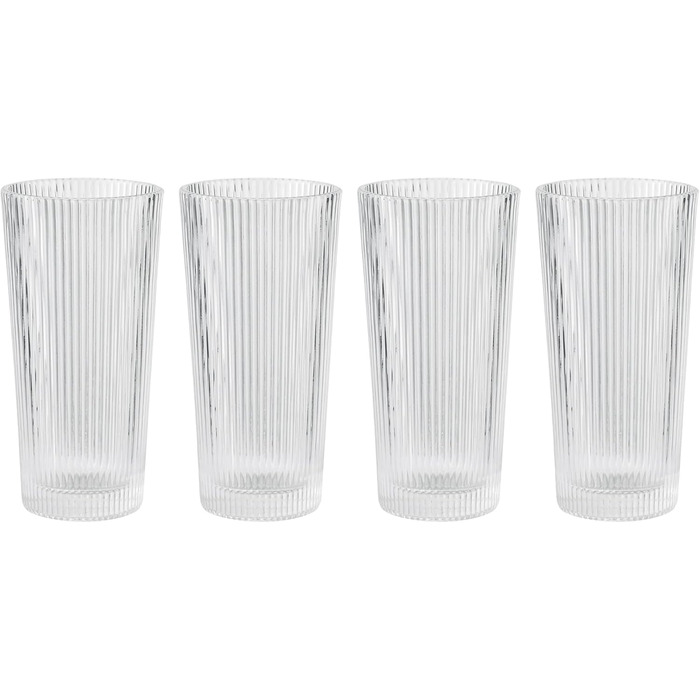 Stelton Pilastro Longdrink Glasses - Ribbed Water Glasses Set - Dishwasher Safe, Stackable, for Hot & Cold Drinks - 300ml - Set of 4