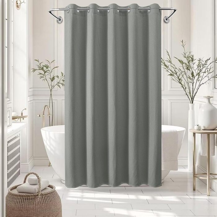 Водонепроникна штора для душу вафельна, 180x190 см, 260 GSM, сіра. Преміум-якість, анти-грибок, з металевими люверсами