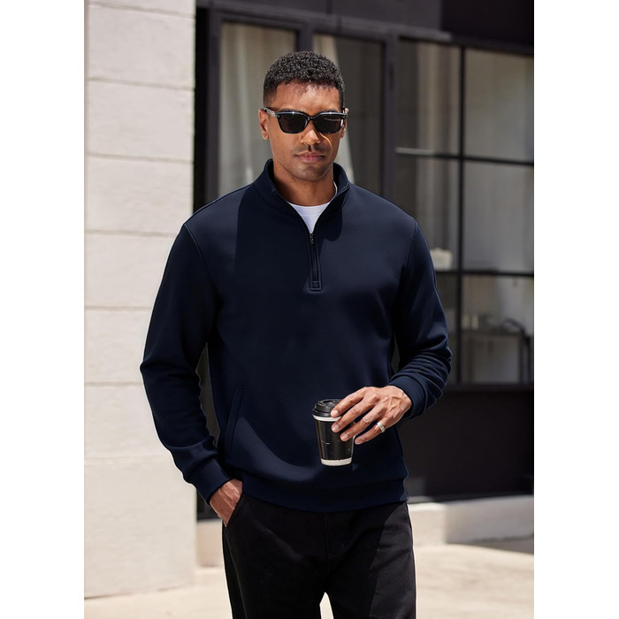 Світшот PINSPARK чоловічий з ¼ блискавкою, довгим рукавом, без капюшона, темно-синій (Navy Blau), 3XL