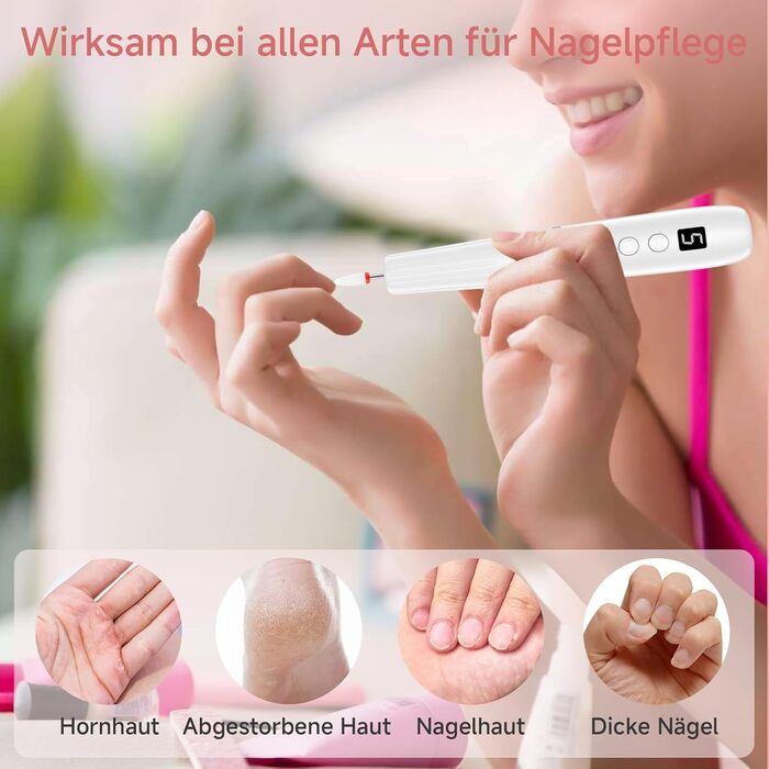 Електрична фрезер для нігтів 12 в 1 - Набір для манікюру з 5 швидкостями, 20000 об/хв, для гелю, акрилу та натуральних нігтів (білий)