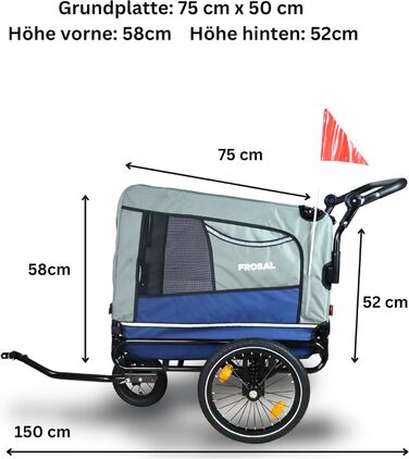 Фросал Причіп для велосипеда для собак Лассе - універсальний причіп-біговий візок для собак, трейлер для собак
