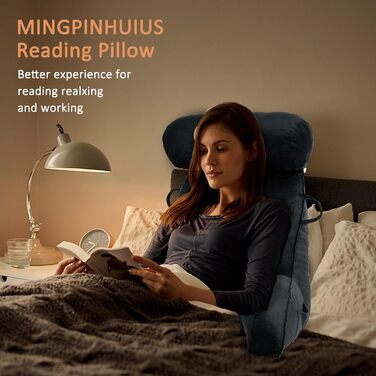 Подушка для читання MINGPINHUIUS XL для ліжка та дивану з знімною подушкою для шиї, ідеальна для дорослих, з піною з пам'яті для комфортного читання, роботи, ігор, перегляду телевізора та відпочинку (Чорний)