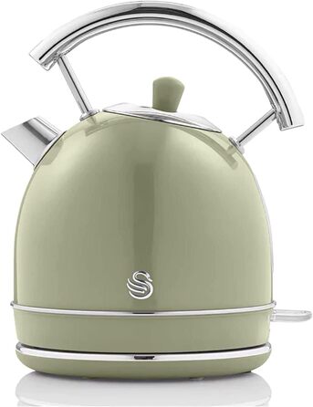 Swan Retro Electric Kettle - 1.8L, Vintage Design, Automatic Shut-Off, Cordless, BPA-Free Stainless Steel, 3000W, Green