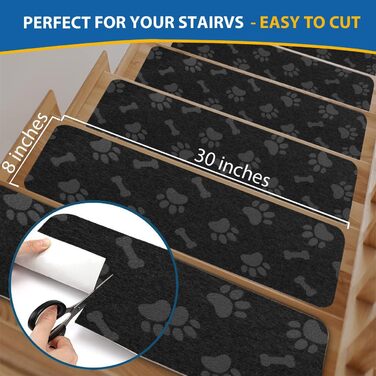 GOYLSER Non-Slip Wooden Stair Treads - Felt Self-Adhesive Stair Mats - 15 Piece Set (76x20cm)