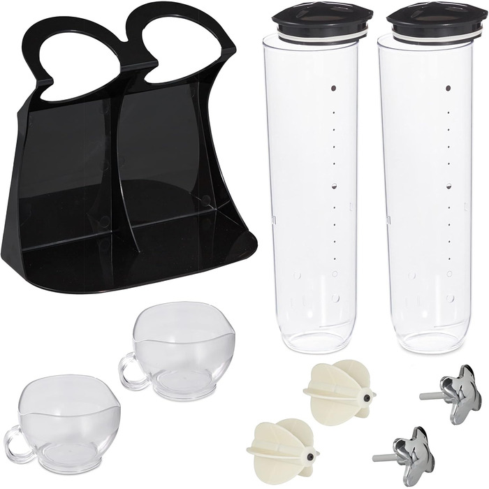 Relaxdays Double Cereal Dispenser, Cereal Dispenser for Muesli, Cornflakes, Sweets, Snack Dispenser Plastic, Black, 1 Piece