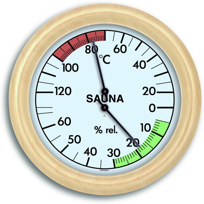 TFA Dostmann Analog Sauna Thermometer and Hygrometer, with Wooden Frame, Temperature, Humidity, Heat Resistant