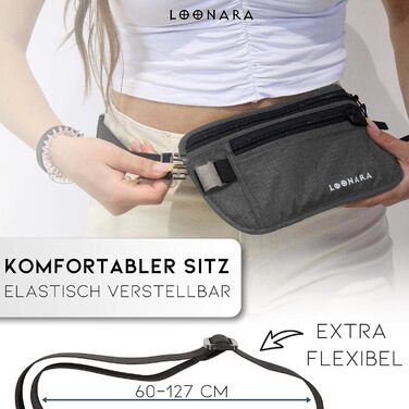 Чоловіча/жіноча поясна сумка на пояс з RFID захистом (водостійка) - поясний ремінь для безпеки в подорожах. Підходить для спорту, бігу та подорожей (сіра)