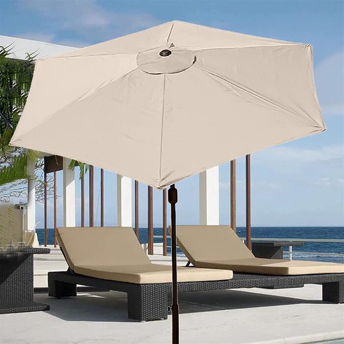 TIUTIU Replacement Canopy Cover for Patio Umbrella – 6 Ribs – 2m/2.7m/3m – Waterproof – UV Protection – Replacement Fabric (2.7m/8.9ft, Beige)