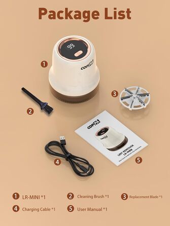 Електричний видальник ворсу для одягу та меблів COPPA, 6 лез, 3 швидкості, з індикатором заряду акумулятора