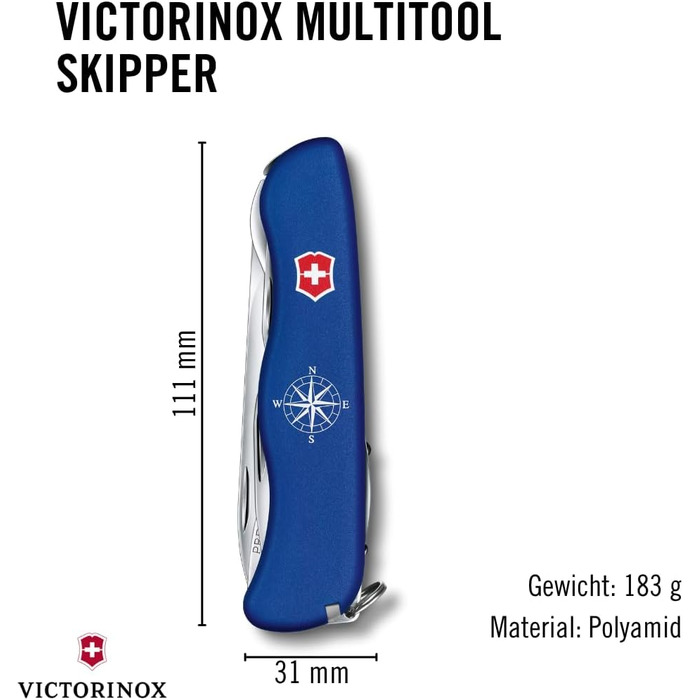 Ніж VICTORINOX Skipper – багатофункціональний складаний ніж, Swiss Made, блакитний