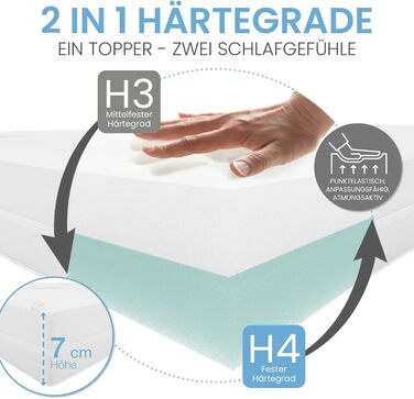 ELONEO Viscoelastic Mattress Topper, Memory Foam Mattress Pad, Viscoelastic Pad, 2-Firmness Level Reversible Function, including Aloe Vera Cover (100 x 200 cm, Viscoelastic Foam - 7 cm)