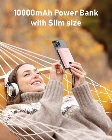 Powerbank VEEKTOMX 10000mAh з PD3.0 та QC3.0, 22,5W, Mini, USB-C, для iPhone/iPad/Samsung/Huawei/Xiaomi/OnePlus, білий/рожевий