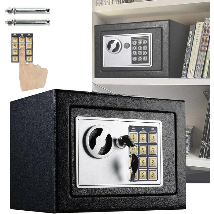 Сейф для ключів Tresor з ключовим та кодовим замком, 31x20x20 см, вологостійкий, для дому, офісу, готелю, чорний