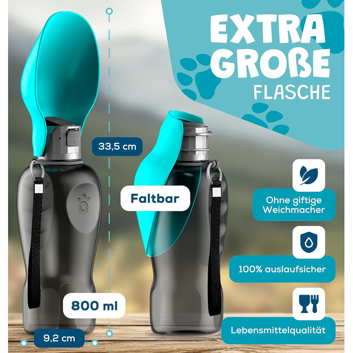 Набір з 2 шт. туристичних собак-пляшок 800 мл з щіткою для зубів | Пляшка для собак преміум-якість, 800 мл, не протікає | Турецька якість