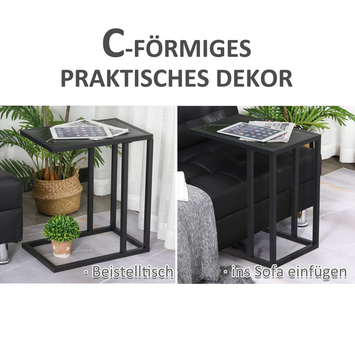 HOMCOM Side Table, Coffee Table with Marble Look, Coffee Table with Metal Frame, for Living Room, Bedroom, 45 x 30 x 51.5 cm Black | Aosom
