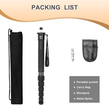 Штатив монопод Koolehaoda KQ-326C: карбонове, 44-174 см, 6 секцій, 32 мм, для фото та відео