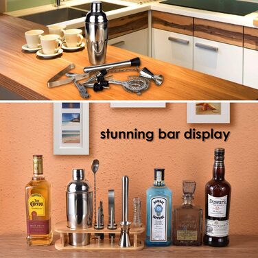 Набір шейкер для коктейлів Esmula 750 мл, 12 предметів, нержавіюча сталь, професійний барменський набір, комплект для приготування мартіні, стильний барний інструмент для дому, з книгою рецептів коктейлів (сріблястий)