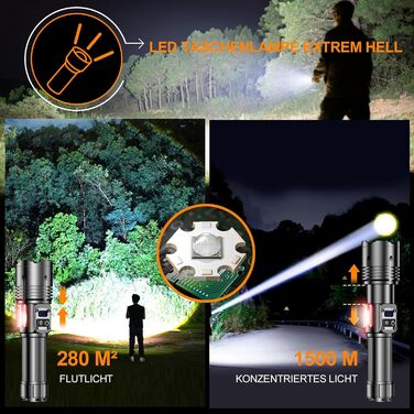 Ліхтарик LED акумуляторний, тактичний, 500000 люмен, 9 режимів, COB бічне світло, USB-C, для кемпінгу та надзвичайних ситуацій, чорний