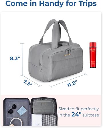 BAGSMART Косметичка для подорожей, сіра - велика, легка, органайзер для косметики та аксесуарів