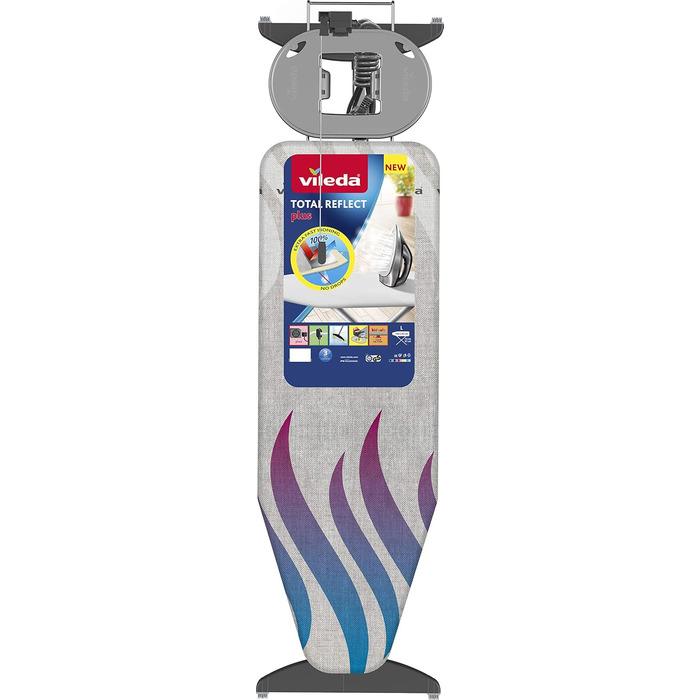 Гладильна дошка Vileda Total Reflect Plus XXL з розеткою 130x44 см, регульована висота 74–97 см, збірна, з покриттям з титану, для парогенераторів, TÜV-сертифікована