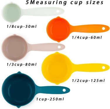 Measuring cups and spoons, plastic, measuring cups and spoons for baking and kitchen use, engraved metric/US markings for liquid and dry measurement, BPA-free, colorful measuring cups and spoons