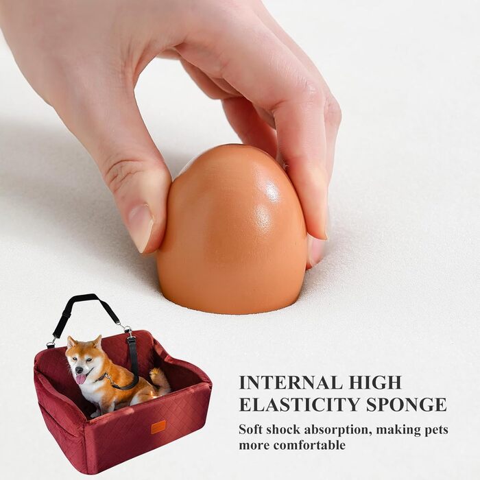 Автокрісло для собак до 25 кг, з 2 стропами безпеки та 2 кишенями для зберігання (червоне, велике)