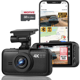 Відеореєстратор Miofive 4K Auto GPS WiFi Bluetooth з дисплеєм 3 дюйми, Нічне бачення, HDR, Loop-запис, підтримка до 512GB, з SD-карткою 32GB