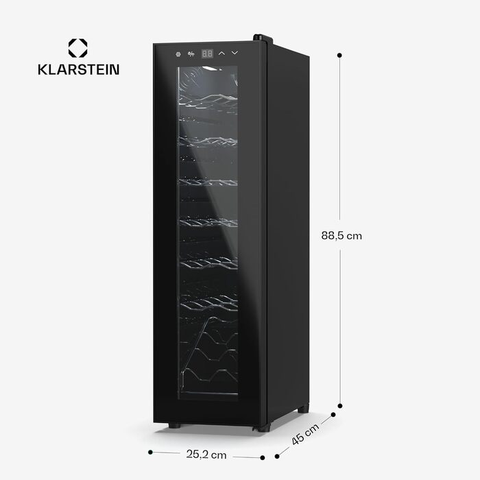 Klarstein Wine Refrigerator - 1 Zone Compact Wine Cooler, 42L Capacity, Glass Door, Indoor/Outdoor Use, 5-18°C, 16 Bottle Wine Fridge