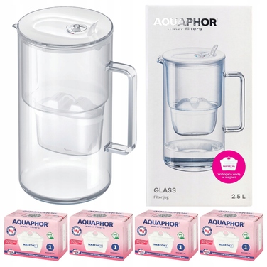 Скляний фільтр-кувшин Aquaphor Glass, білий + 4 фільтри Maxfor+ Mg