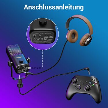 Мікрофон TONOR TCX3 для Xbox з RGB підсвічуванням, бездротовий, для стрімінгу та подкастингу, з регулюванням гучності, чорний
