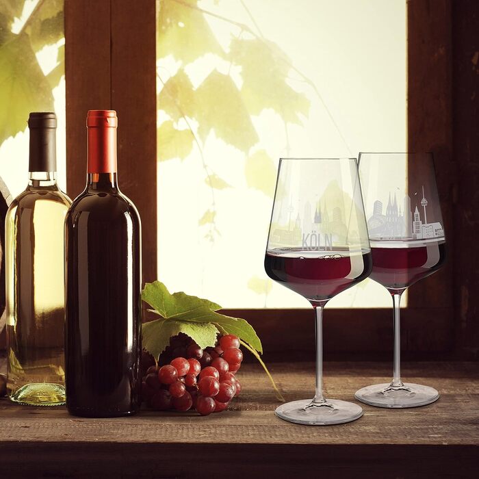 Set of 2 Cologne Wine Glasses | Gift in elegant packaging | Screen print, more detailed than engraving | Wine glass set usable as red wine glasses or white wine glasses | XL glasses as a souvenir.
